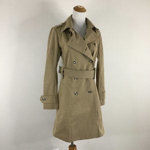 SONIA RYKIEL Beige/Brown Cashmere Blend Long Sleeve Belted Trench Coat Jacket